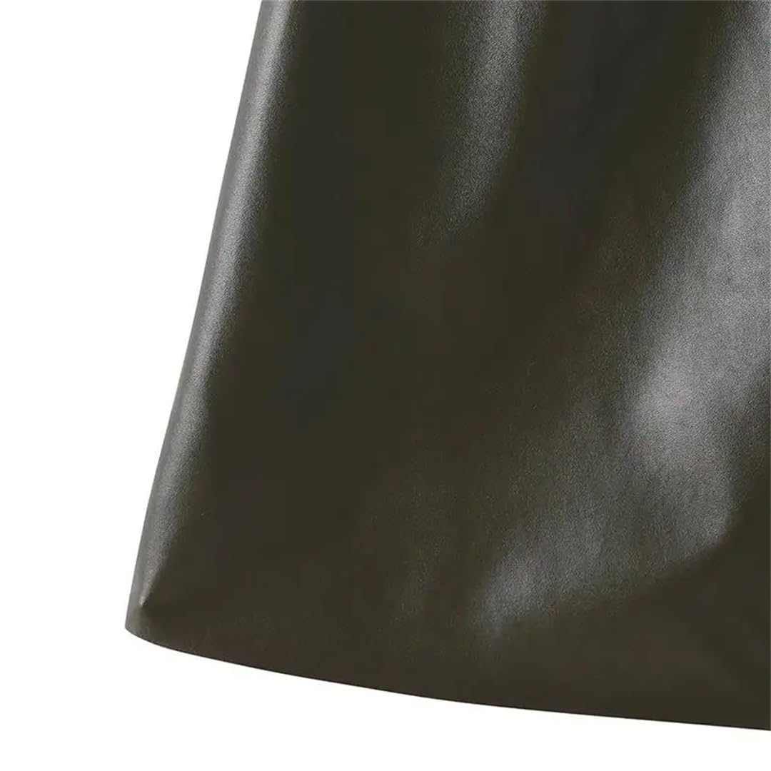 Wjnvfioo Elegantes faldas maxi de mujer cintura alta elástica falda de fiesta femenina vacaciones trabajo PU cuero faldas sueltas