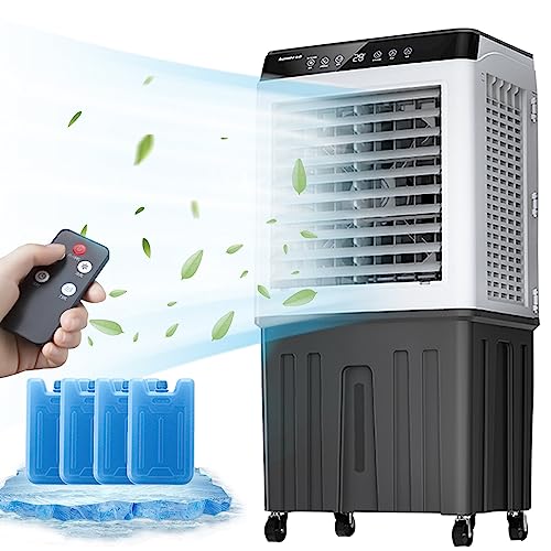 Przenośna Chłodnica Powietrza Parowego, Klimatyzator Mobilny O Mocy 200 W Z 3 Prędkościami, Zbiornikiem 55 L I 4 Lodówkami Do Użytku Domowego, Biurowego I W Akademiku,47x34x98cm/18.5x13.4x38.6in-