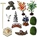 Deluxe Zen Garden Accessories - Tabletop Meditation Rock Sand Garden Kits with Moss rakes Ceramic Cranes Bridge (Set of 12)