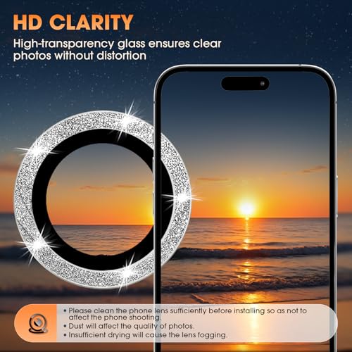 Image of for iPhone 16 Pro /16 Pro Max Camera Lens Protector Bling Individual Metal Glitter Ring 9H Hardness Scratchproof Protector, Stylish Phone Accessories, Case Friendly (Glitter Silver)