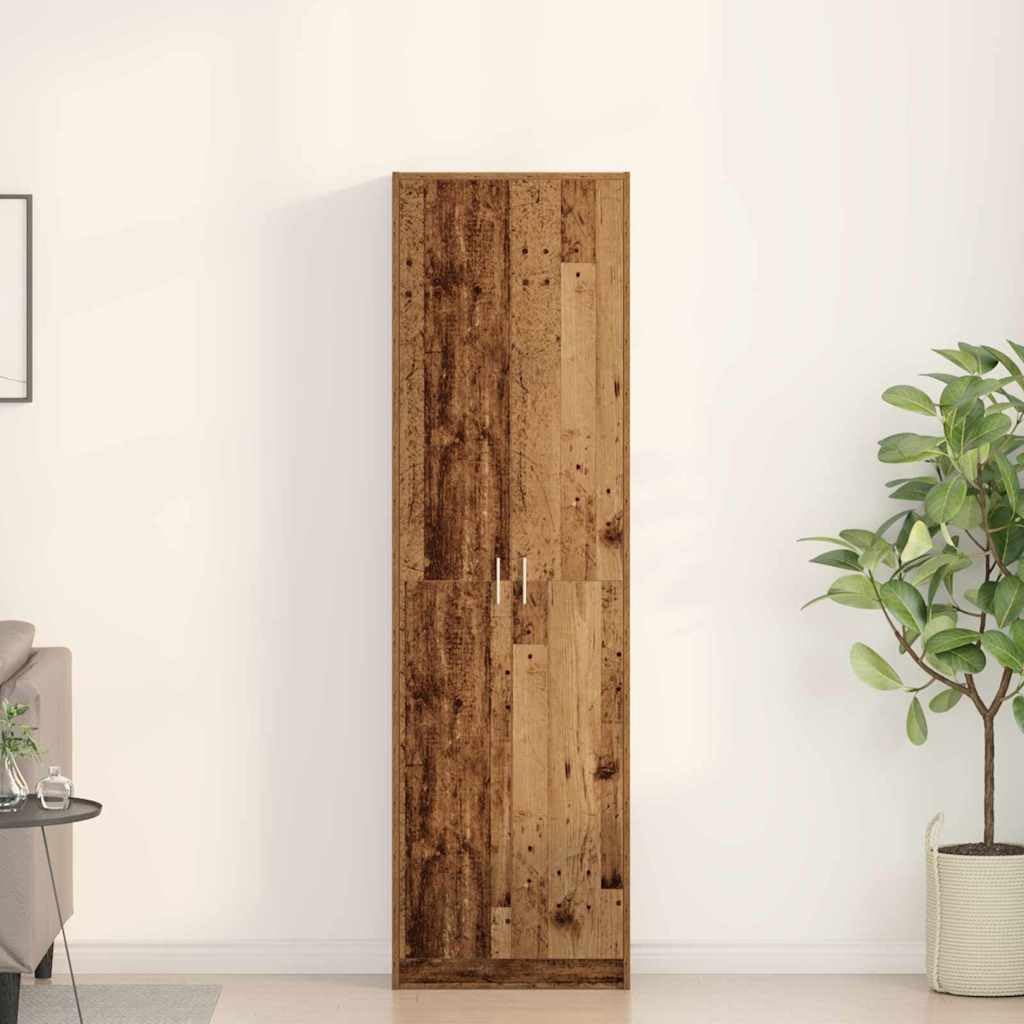 Armadio con scaffale in legno anticato, 55 x 25 x 189 cm, guardaroba con 5 ripiani, 2 ante, spazio per vestiti, giacche, camicie