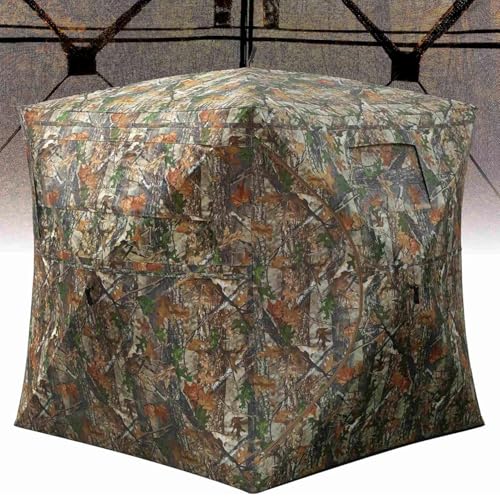 CheerAmenit Hunting Blind 270 Degree See Through with Silent Magnetic Door & Sliding, 2/3 Person Pop Up Camouflage Tent for Deer and Turkey, Camo