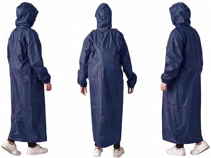 Image of Women's Waterproof Rain Coat, Blue, Full Length, Polyester, Adjustable Hood, Side Pockets, Free Size