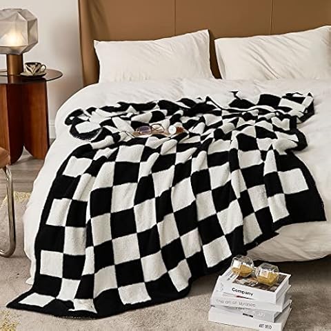 vctops Buffalo Check Plush Throw Blanket Black and White Checkered Bed Blankets Lightweight Cozy Soft Decorative Knitted Blanket for Sofa Couch Bed (Black,51"x63") Cover