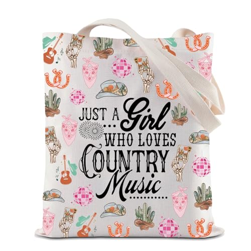 BAUNA Bolsa de mano para amantes de la música country, bolsa de compras reutilizable para conciertos de campo, bolsa de compras Just A Gil Who Loves Country Music, Bolsa de música country, 32*37CM