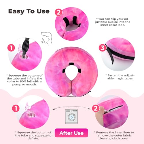 Image of Dog Cone, Uadonile Inflatable Cone Collar for Dogs and Cats, Dog Neck Collar Recovery E-Collar Alternative After Surgery, Elizabethan Collar for Dogs Recovery(Tie-dye Rose Purple, XL)