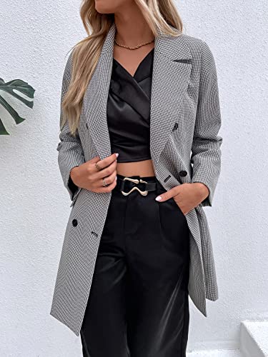 WDIRARA Women's Plaid Button Front Long Sleeve Blazer Elegant Gingham Jacket4