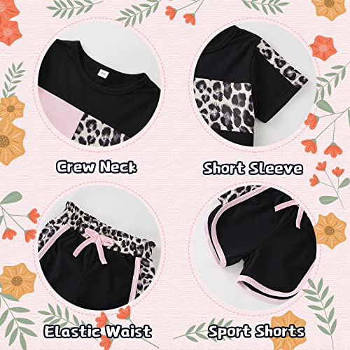 Image of FOCUTEBB Toddler Girl Clothes Baby Leopard T-Shirt Shorts Summer Set 18M-8Y