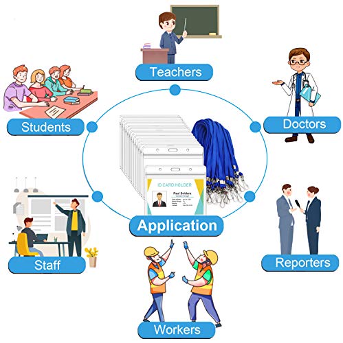 25Pcs Clear Plastic Horizontal Name Tags Badge Id Card Holders And 25Pcs Flat Neck Lanyards, Blue #TOP4