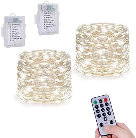 Okapia Outdoor String Lights 2 Pack 50 LEDs Flexible Copper Wire Starry Lights 9 Modes Twinkling for DIY, Dinner, Home Decoration, Garden, Backyard, Patio (Cool White)
