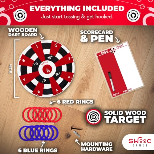 Swooc Games® ‒ Hook Darts Ring Toss Game ‒ Wood Board & Soft Rings ‒ 20+ Games Included for Kids & Adults ‒ Wall Mounted Ring and Hook ‒ Indoor & Outdoor Wall Decor for Game Room, Patio, Garage, Yard by SWOOC - Image 6