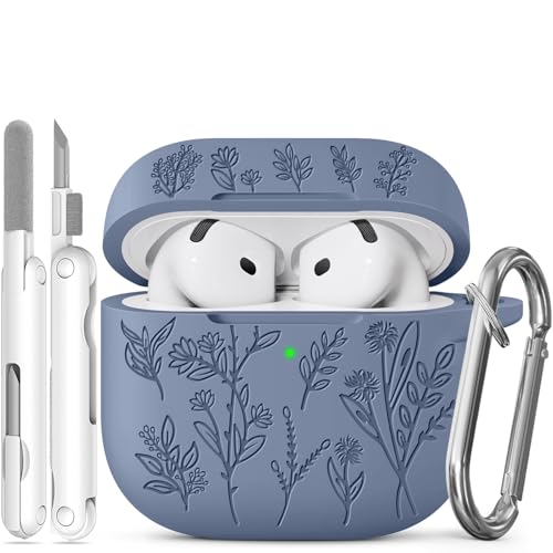 Image of for Airpods 4 Case, Ekoonpft Flower Engraved Cases for Apple AirPods 4th Generation 2024, Soft Silicone Cover for Women Girly with 3-in-1 Cleaner Kit, Keychain, Military Grade Protection