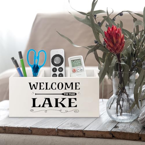 Image of Welcome to the Lake Lake Wooden Pen Pencil Holder for Home Office Desk Accessories, Gifts for Lakes Lovers Makeup Brush Toothbrush Holder Organizer for Bathroom
