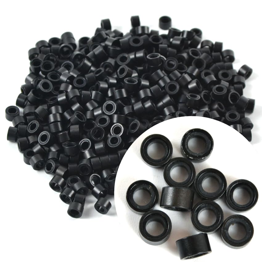 500 Pcs Silicone Lined Micro Rings Beads 5mm Hair Extentions Beads for I Tip Hair Extensions (Black) - Image 4