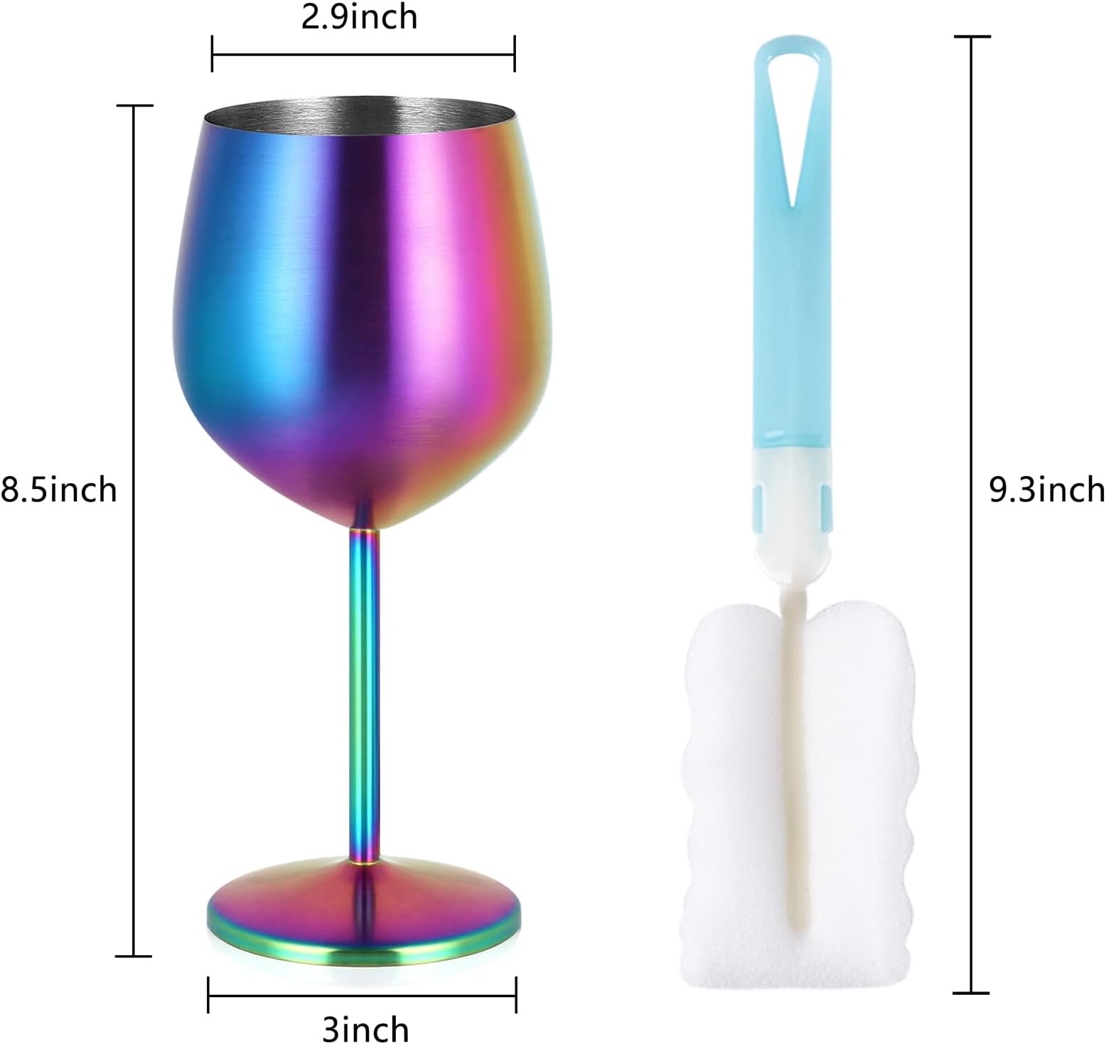Lifecapido Stainless Steel Wine Glasses Set of 8, 18oz Colorful Stainless Steel Wine Goblets, Stemmed Metal Wine Glasses with Cup Brush for Party Office Wedding Anniversary, Great for Red White Wine
