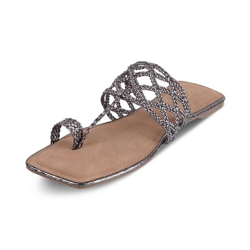 TOUCH HEEL Women Flats - Ladies Girls Latest T-Strap Flat Sandals - Stylish Braided Slip-On Summer Footwear (Grey,5UK) (B0D6W5WWLM) Amazon Price History, Amazon Price Tracker