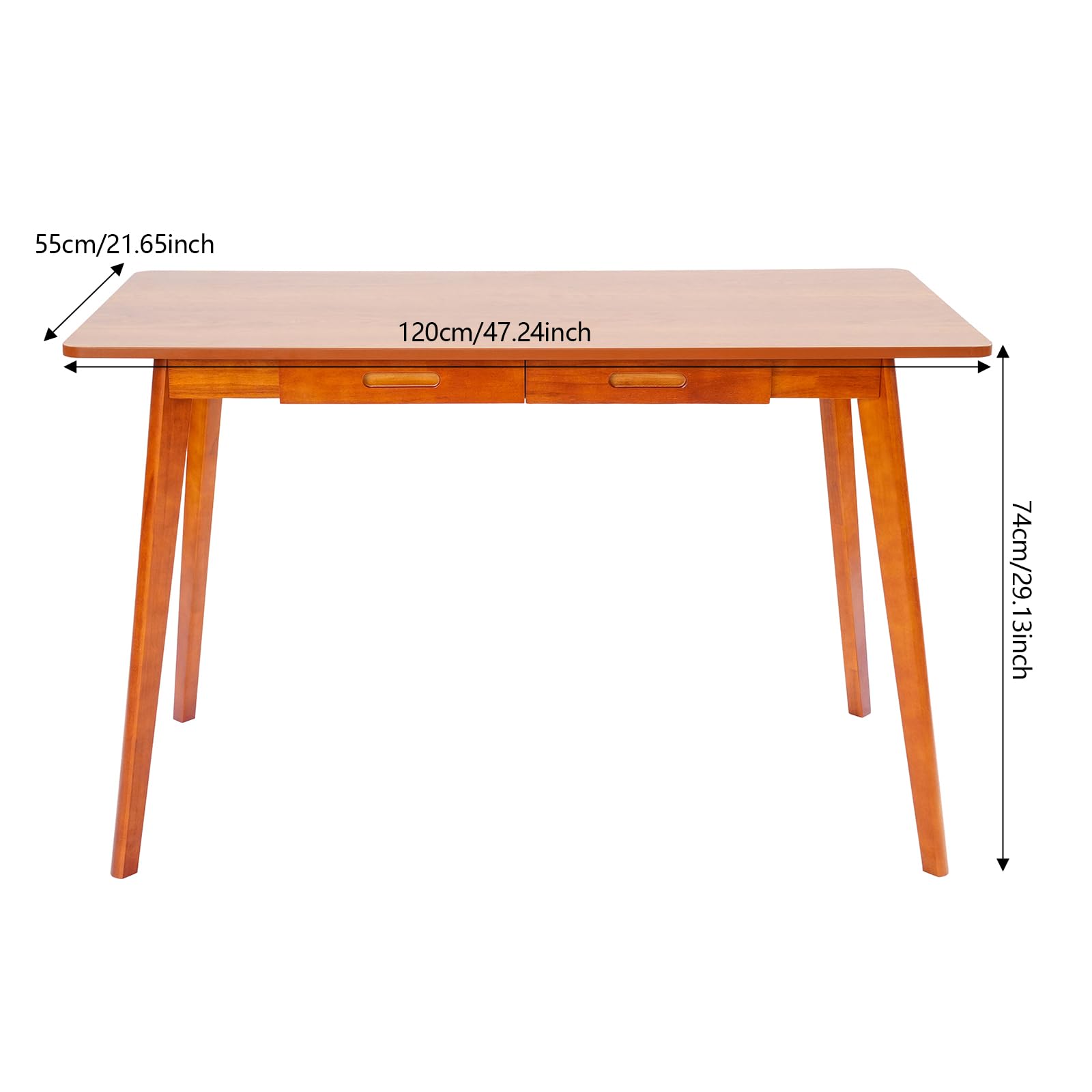 Biurko z szufladami, wszechstronne biurko komputerowe do domu, nowoczesne biurko z drewna gumowego, 2 szuflady, 120 x 55 cm, kolor orzecha włoskiego, do gabinetu, biura