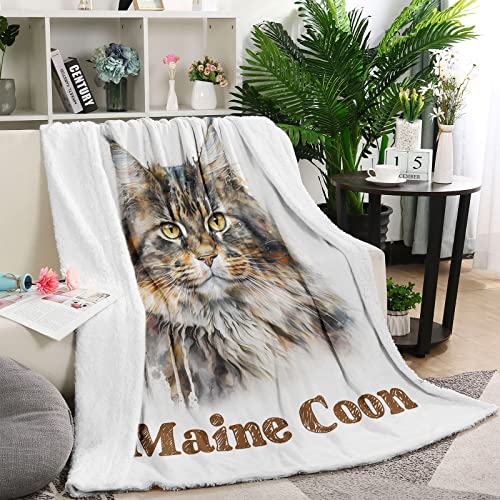 Domgoge Maine Coon Cat Blanket for Women Girls Maine Coon Cat Gifts Throw Blankets for Cat Lover Maine Coon Cat Print Blankets 130cm x 152cm - Image 2