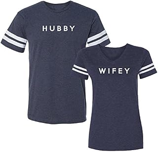 We Match! Hubby & Wifey Matching Couples Football T-Shirt Set