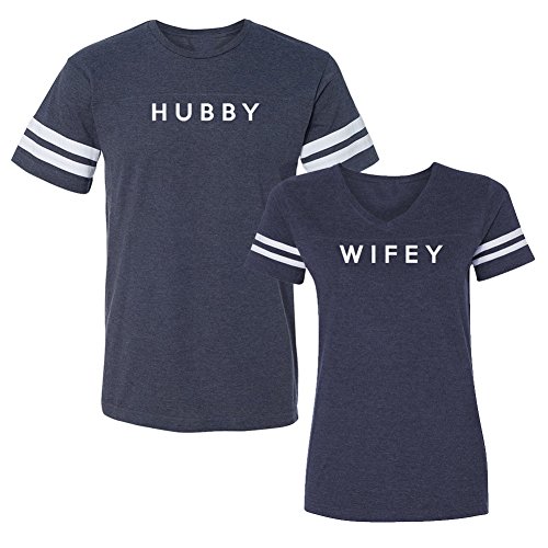 We Match! Hubby & Wifey Matching Couples Football T-Shirt Set