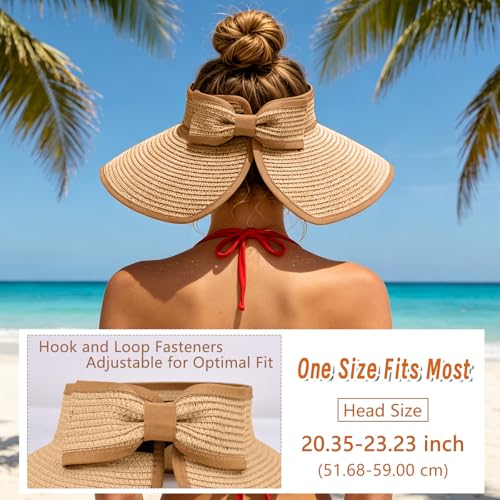 Sun Hats Visor for Women, UV UPF Straw Beach Hat Foldable Wide Brim Ponytail Summer Hats Packable Travel - Image 4