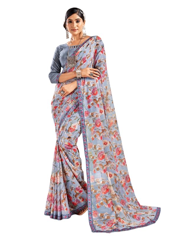 Jaanvi fashion Women's Traditional Printed Georgette Saree With Blouse Piece