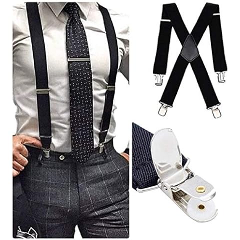 Mens Suspender Braces Unisex Tuxedo Suspenders X-Back Trouser Style Trend, Black, 1200mm Long x 35mm Wide Cover