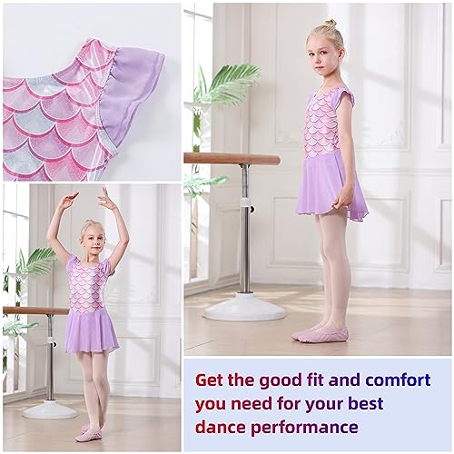 Image of DIPUG Ballet Leotards for Girls Ballet Leotard with Skirt Toddler Dance Leotards Flutter Sleeve and Criss-Cross Back
