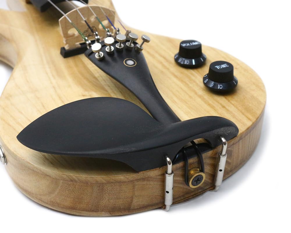 Yinfente - Violín eléctrico de 5 cuerdas 4/4 violín de tamaño completo con forma de guitarra eléctrica, piezas de violín de ébano con madera maciza, carcasa de violín sin cuerpo