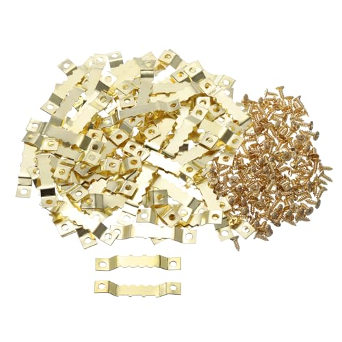 Image of uxcell 80pcs Saw Tooth Picture Hangers with 160pcs Screws, Picture Frames Picture Hangers with Screws for Hanging Clock Paintings Artwork Picture Frame Hook Photos (Gold)