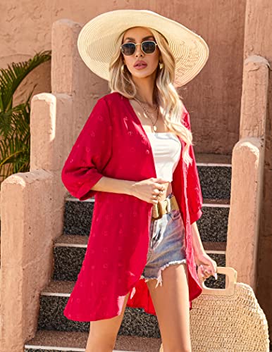 Image of Yekaty Kimonos for Women Lightweight Summer Cardigan Loose Beach Cover Up | kimono cardigans for women, 3 /4 sleeve layer with hip-covering fit for beach, vacation and casual summer outfits