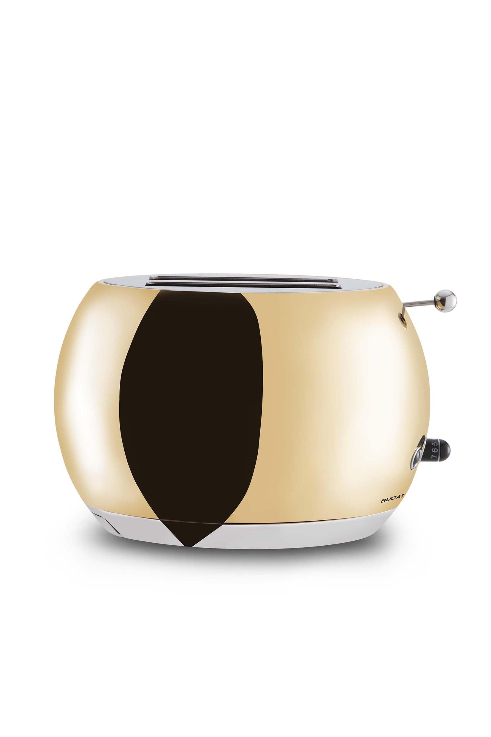 BUGATTI Romeo, Tostapane di Design Multifunzione in Acciaio Inox, 7 Livelli di Tostatura, 4 Funzioni, Pinze non Incluse, 870-1035 W, Colore Oro Giallo Lucido