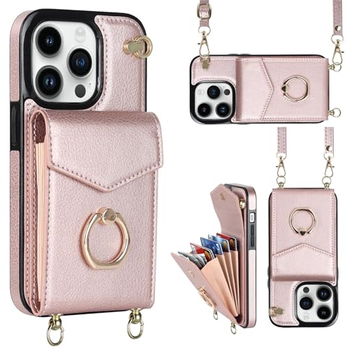 Coque iPhone 15 Plus en cuir PU rose avec porte-cartes élégant