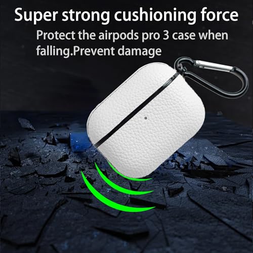 Image of for Leather AirPods Pro 3 Case 2025|Cute Hard Air Pods Pro 3 Case (Model A2700 /A2931)|with Keychain|Retro Airpod 3 Pro Cases for Man Women(White)