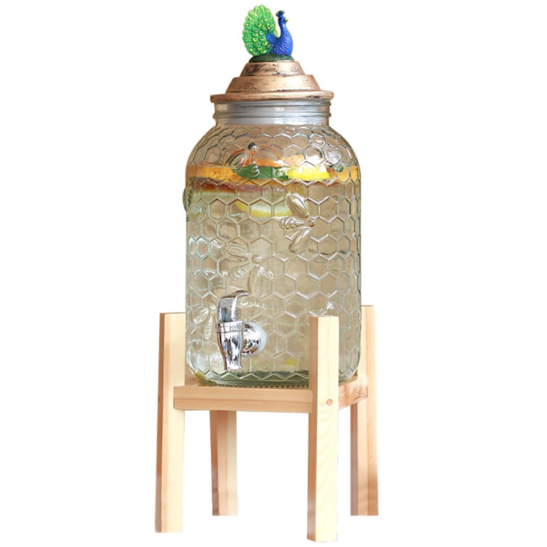 AYCDL Glass Mason Jar Drink Dispenser with Leak Free Spigot 5L Capacity, for Parties, Weddings, Catering Events Butterfly Design, Ideal for Cold Beverages,Peacock-4L
