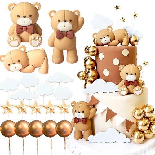 JeVenis Luxury Beige Brown Bear Cake Decoration Beige Brown Balls...