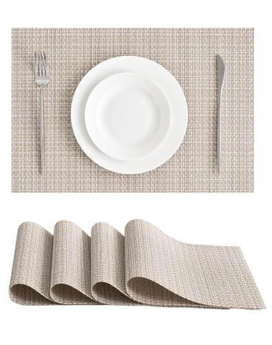 Leetaltree Woven Vinyl Placemats Set of 4, Beige