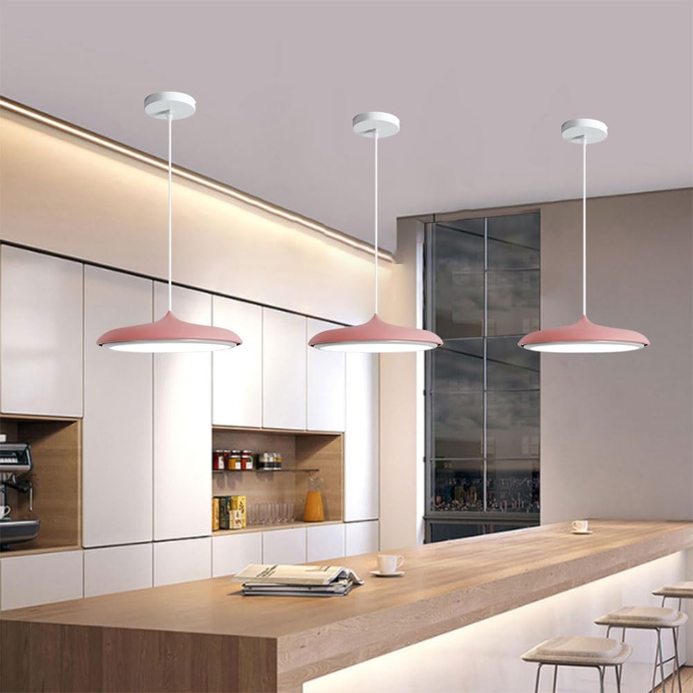 Lampada a Sospensione in Ferro Rosa con Sorgente Luminosa a LED.