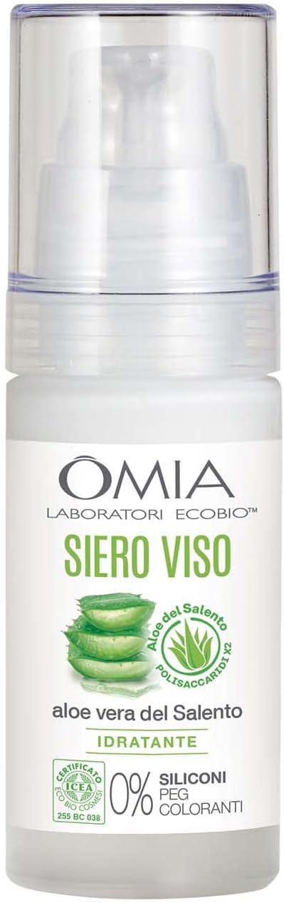 Omia, Eco Bio Face Serum with Salento Aloe Vera, Moisturizing Face and Eye Contour Treatment, for Normal and Combination Skin, Silicone-Free, Dermatologically Tested – 30 ml Bottle