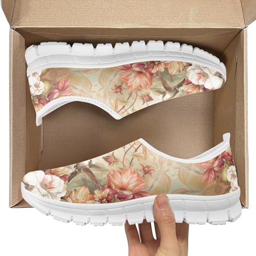 Image of Hummingbird Floral Print Lightweight Walking Shoes for Women Mesh Casual Sneakers Size 5-10.5