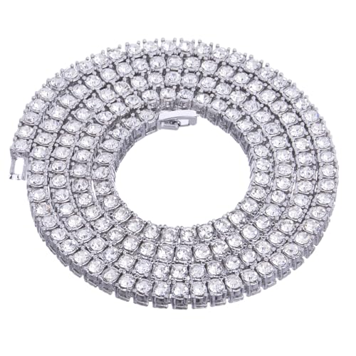 Image of Men's Fashion Iced Lab Diamond 4 mm 22 inch Silver Plated Solitaire Tennis Chain Necklace, 22 Inch, Zinc, Rhinestone