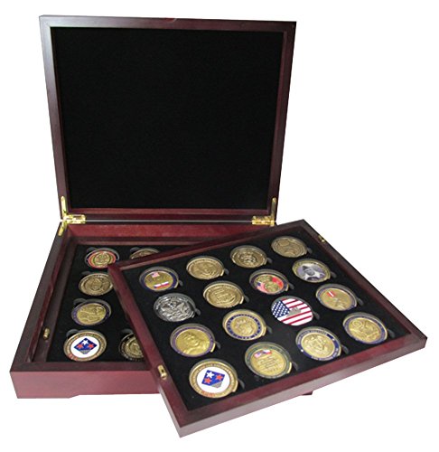 Coin Tray For 16 Large Or Air-Tite "H" Capsules / Challenge Coins Fits In Mahogany Finish Wood Display Case #TOP6