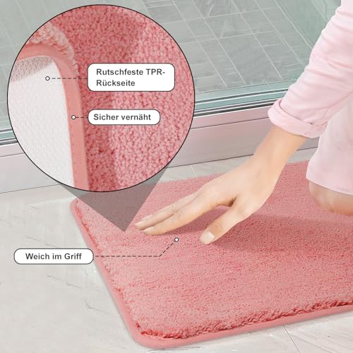 SOANNY Badematten Set 2-teilig, rutschfest & Waschbar, Luxus Dicke Mikrofaser Badezimmerteppich, 50x80 cm Badvorleger & 50x50 cm Toilettenmatte, Rosa – Bild 4