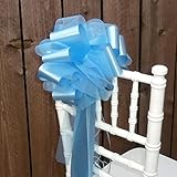 Baby Blue Tulle Pull Bows - 9" Wide, Set of 6, Wedding Pew Bows, Reception, Aisle Decoration, Anniversary, Fundraiser, School, Classroom, Office, Birthday, Mother's Day
