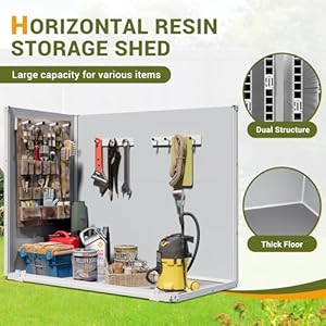 UDPATIO 41 CuFt Horizontal Storage Shed Outdoor Weatherproof Resin Storage Shed with Floor Thickened Gas Spring Lockable Doors for Trash Can Storage Tools Lawn Mower for PatioLight Grey