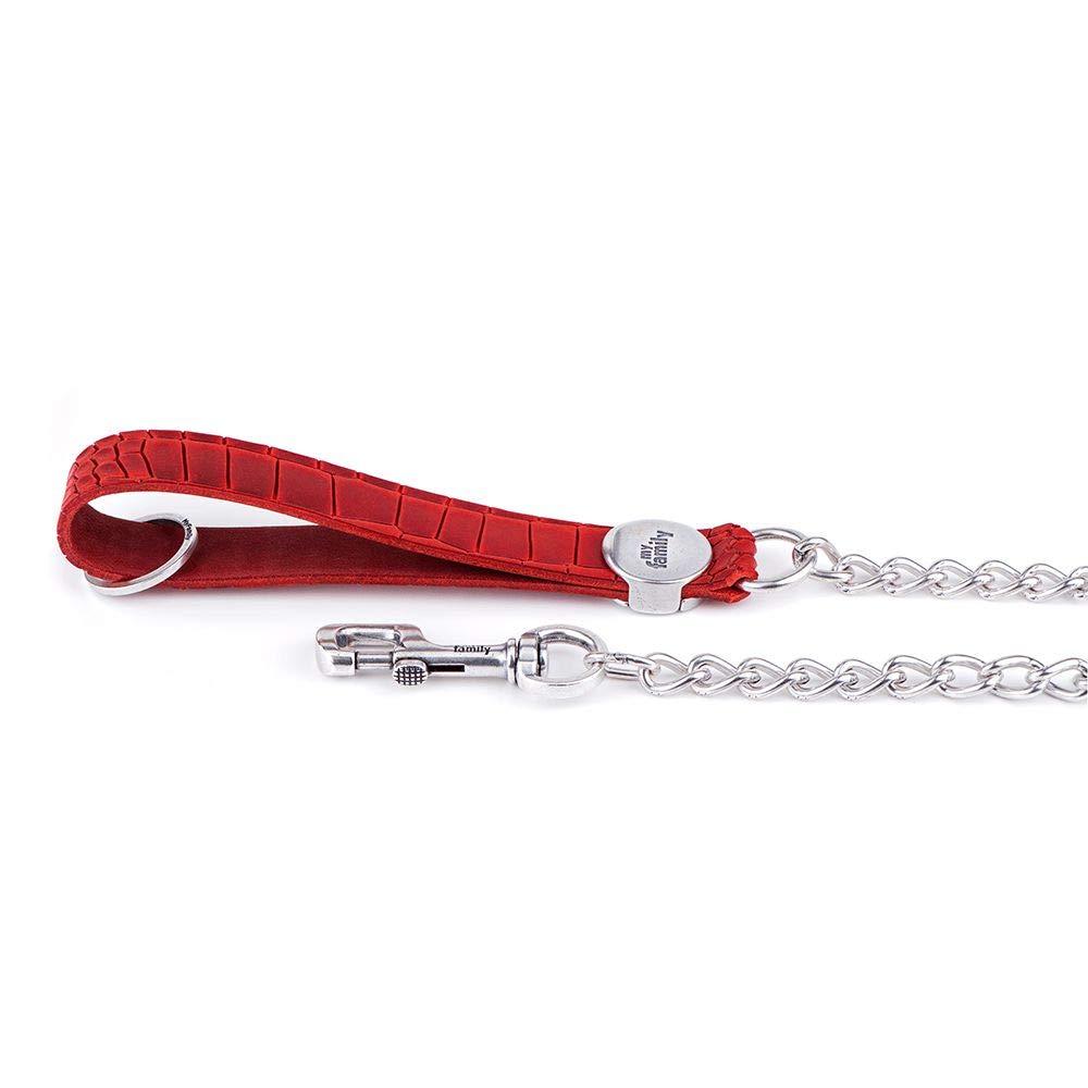 MyFamily Correa para Perros MyFamily De Cuero Genuino Italiano Y Cadena Made In Italy, Acabado Metálico Plateado Antiguo, Práctica Y Resistente, Hecha A Mano, Colección Tucson