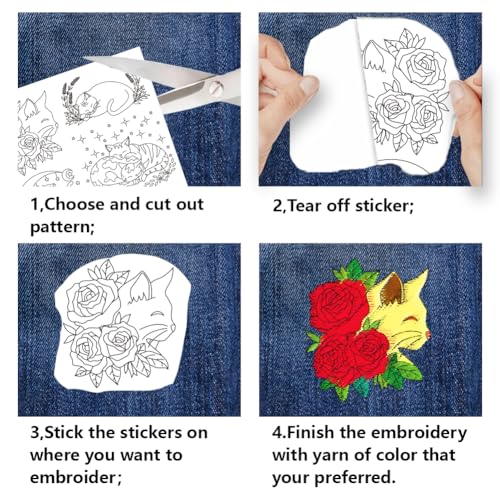 BENECREAT 4Sheets 27Pcs Moon Cat Water Soluble Embroidery - Image 3