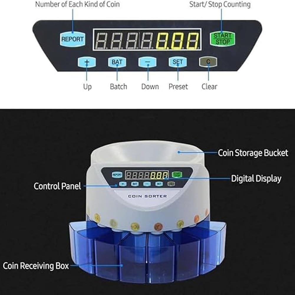 Conta monete multi-paese, conta monete automatico, macchina conta monete elettronica con display di conteggio a LED, conteggio lotti da 300 monete/min, for negozi, banche, ristoranti, uffici