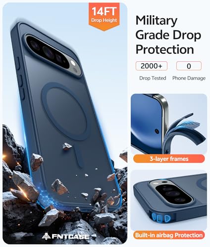 Image of FNTCASE for Google Pixel 10 Pro XL Case: for Pixel 9 Pro XL Case [Fit for Magsafe] Translucent Matte [with Screen Protector] Military Grade Shockproof Protective Magnetic Phone Cover (6.8inch - Blue)