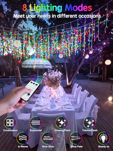 CGN Luci Natale Esterno 10M Collegabili, 400 LED Luminosa Tende da Esterno con 8 Modalità Telecomando Impermeabile IP65 Luci Natale Esterno Cascata Decorazione Natale per Balcone Festa Finestra - Immagine 4